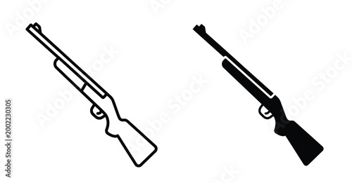 Two simple icons depicting a shotgun, one as an outline and the other filled in black.