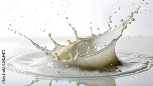 Milk splash crown formation with droplets and ripples high speed formation movement beverage refreshing nutrition ingredient viscosity abstract artistic creative explosion photography