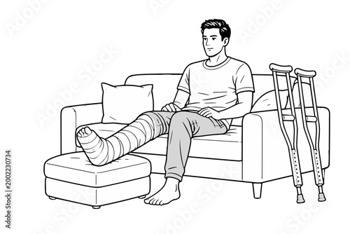 Illustration of an orthopedic injury in black and white linear style