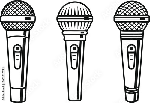 Microphone Set Audio Recording Equipment Collection. Studio Microphone Audio Equipment Collection Set. Podcast Microphone Recording Equipment Collection. Professional Microphone Audio Device Set