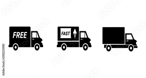 Delivery truck silhouettes free fast and standard options represented in black and white