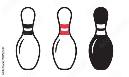 Minimalist Bowling Pin Icon Set Vector Illustration, sports apps game UI UX entertainment leisure activity concept, modern clean interface design element