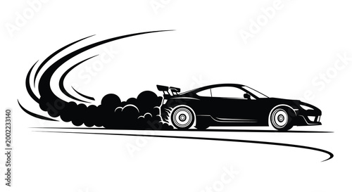 sports car drifting with smoke trail silhouette high quality professional detailed modern elegant stylish clean crisp vibrant colorful digital creative innovative