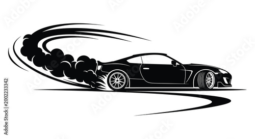 sports car silhouette with smoke trail on white background silhouette high quality professional detailed modern elegant stylish clean crisp vibrant colorful