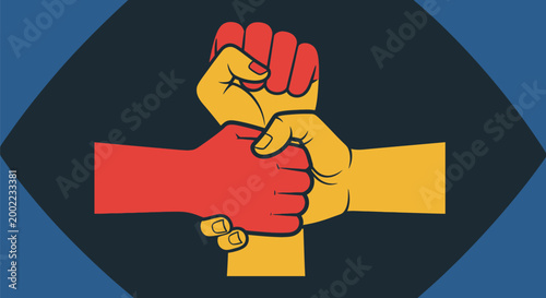 Minimalist vector illustration of raised fists for solidarity