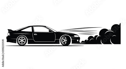 sports car silhouette with speed lines and exhaust smoke silhouette high quality professional detailed modern elegant stylish clean crisp vibrant colorful