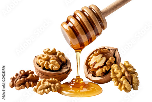 Sweet Honey and Walnut Combination Isolated on Transparent Background