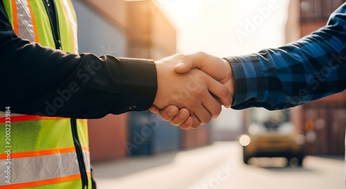 Hand holding red pen signing document on desk with colorful folders and laptop