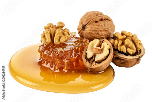 Organic Honey with Walnuts Healthy Food Isolated on Transparent Background