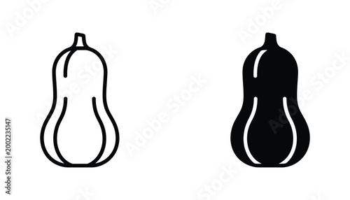 Schilderij op canvas Butternut squash vegetable icon set in outline and solid black silhouette styles