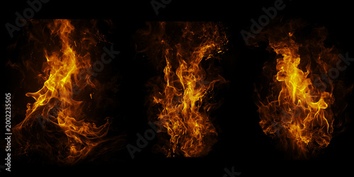 Fotografía Fire flame brush set collection isolated on a black background