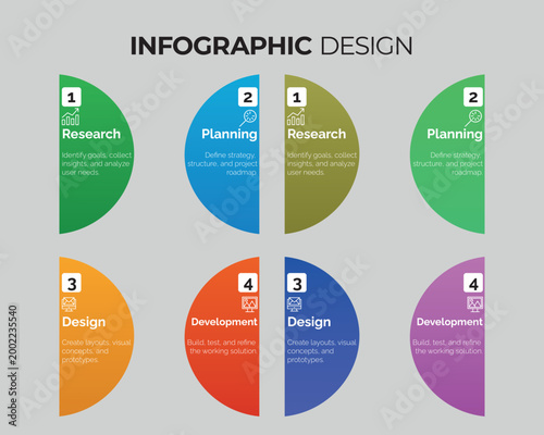 Modern infographic template with business icons arrows circles and step based layout for web presentation design