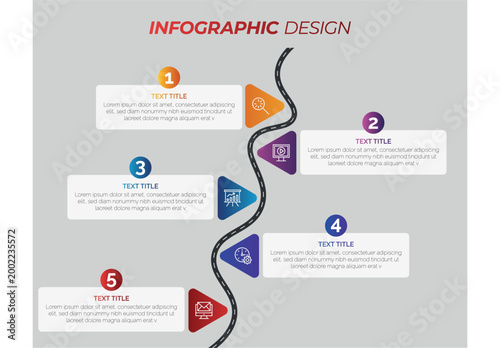 Modern infographic template with clean layout, origami style elements, arrows and icons for business presentation and information display