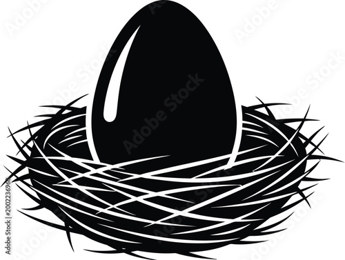 Bird's egg in nest silhouette a symbol of new life and potential