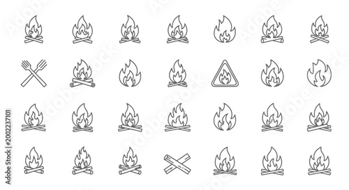 Collection of campfire and flame icons.