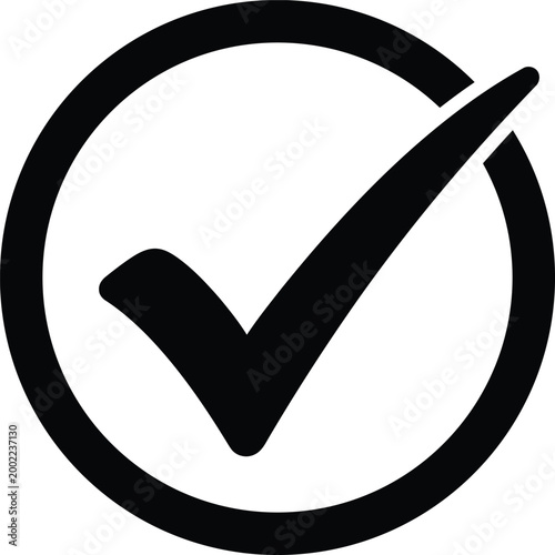 Black check mark in circle silhouette confirmation and approval symbol