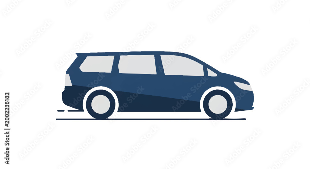 Fototapeta premium Dark blue minivan silhouette side view