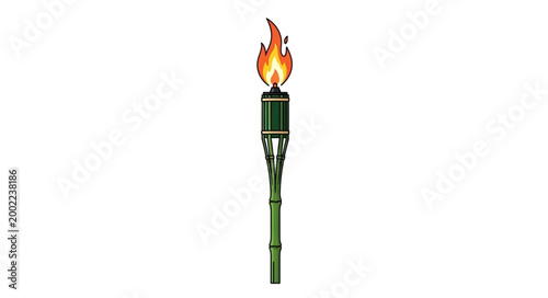 Green Bamboo Torch with Fiery Flame.