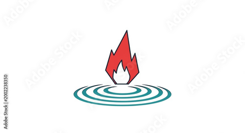 Red Flame Above Rippling Water Symbol.