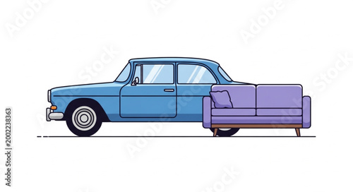 Retro car with a sofa integrated into its rear.