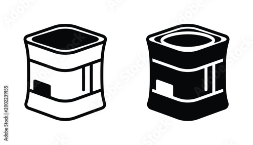 Abstract square container or box icon set in outline and solid style for packaging and industrial design concepts vector illustration