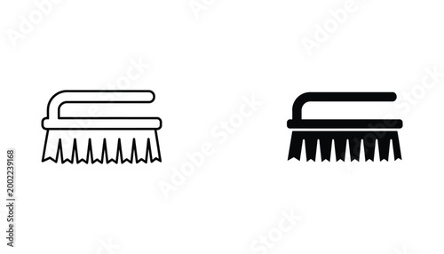 Cleaning scrub brush icon set in outline and solid style for household maintenance and hygiene design vector illustration