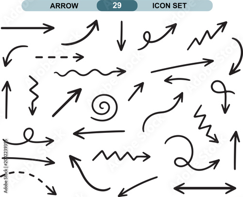 Arrow icon set, Hand Drawn Arrow Icon Set Navigation Direction Doodle Arrow Collection, vector, illustration