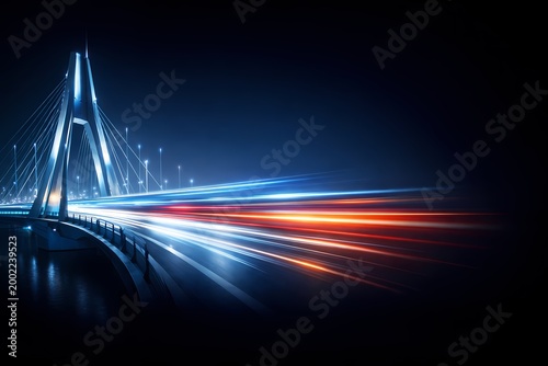 Futuristic Bridge with Light Trails