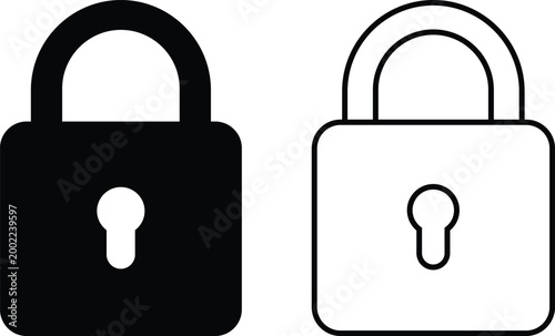 Lock icon set, Padlock Security Protection Icon Solid And Outline Style Lock Symbol, vector, illustration