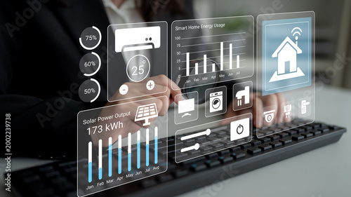 фотографія Innovative smart home interface showcasing energy usage metrics and solar power analysis