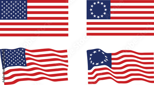 United States Flag Collection Waving And Flat American Patriotic Symbol, vector, illustration