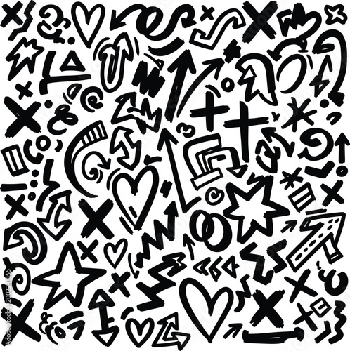 Black and white doodle art a chaotic collection of hand drawn symbols