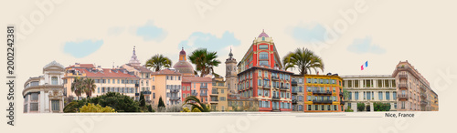 Tableau sur toile A view over the old town of Nice - art collage