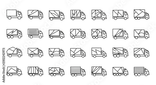 Collection of various truck icons and symbols.