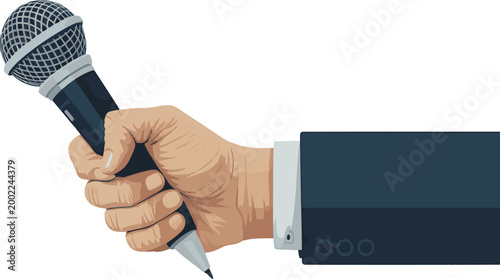 Hand holding microphone pen vector illustration