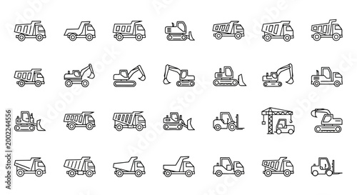 Collection of heavy machinery and construction vehicles illustrations.