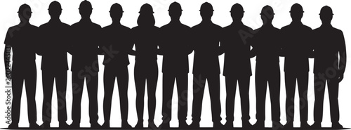 Silhouette of a group of construction workers standing in a row
