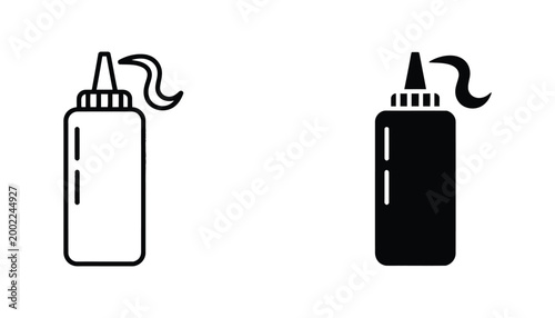 Ketchup or mustard squeeze bottle icon in outline and solid styles for food industry and restaurant branding