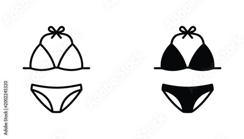 Women bikini swimwear icon set in outline and solid vector style for summer fashion and beach branding