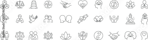 Collection of Line Icons Representing Harmony and Connection. Editable Stock
