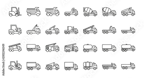 Collection of various construction vehicle icons.