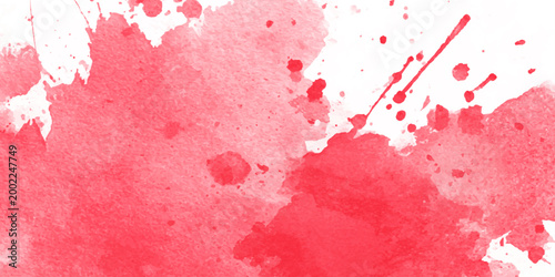 A grunge red paint texture design featuring an artistic splash and ink splatter pattern on a dirty wall backdrop with watercolor stain details