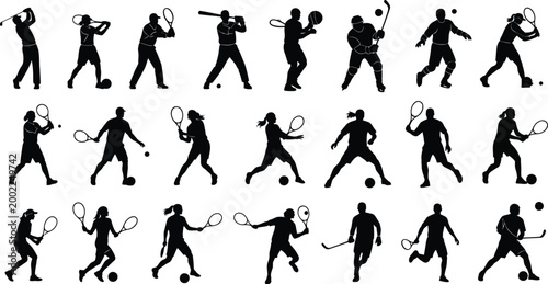 Tennis player action sequence illustrations Vector