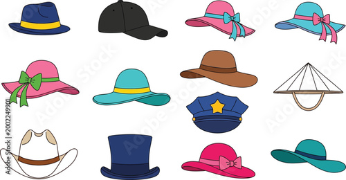 Colorful assortment of stylish hats illustration Vector