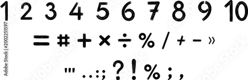 Vintage typewriter font numbers and symbols in black and white