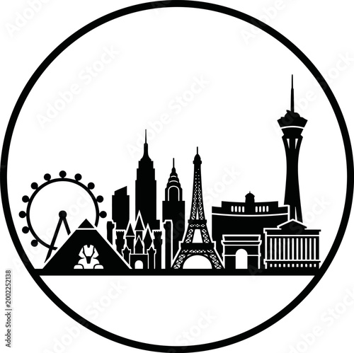a high-quality black and white vector illustration of the skyline of Las Vegas 