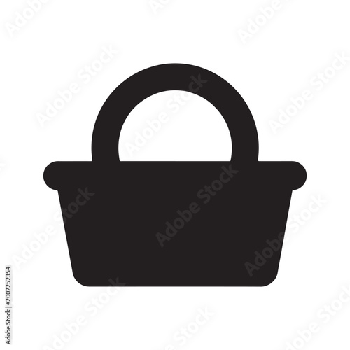 Solid filled icon of an empty shopping basket with a single handle e commerce farmer s market pick up shopping purchase consumer commerce pictogram illustration minimalist isolated