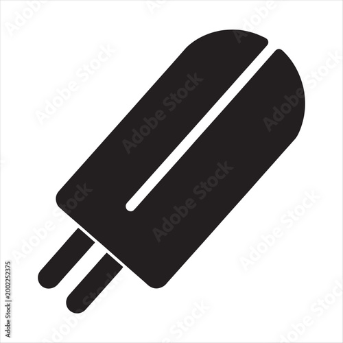 Solid black popsicle or ice pop icon with stick tilted for dynamic view white background hot weather frozen yogurt fruit ice sweet treat cool down snack time frozen food popsicle refreshing