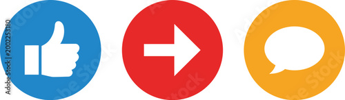 Social media icon set, share and comment symbols in oval shapes representing communication interaction engagement and online networking design.