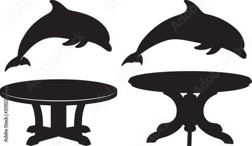 Dolphin jumping table furniture icon silhouette sea animal.